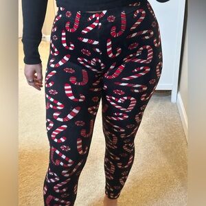Candy Cane Print Fuzzy Leggings